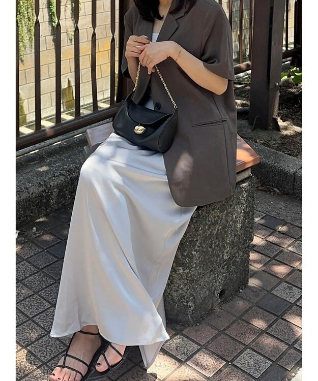 Green Parks AnriettMusee サテンナロースカート Gray