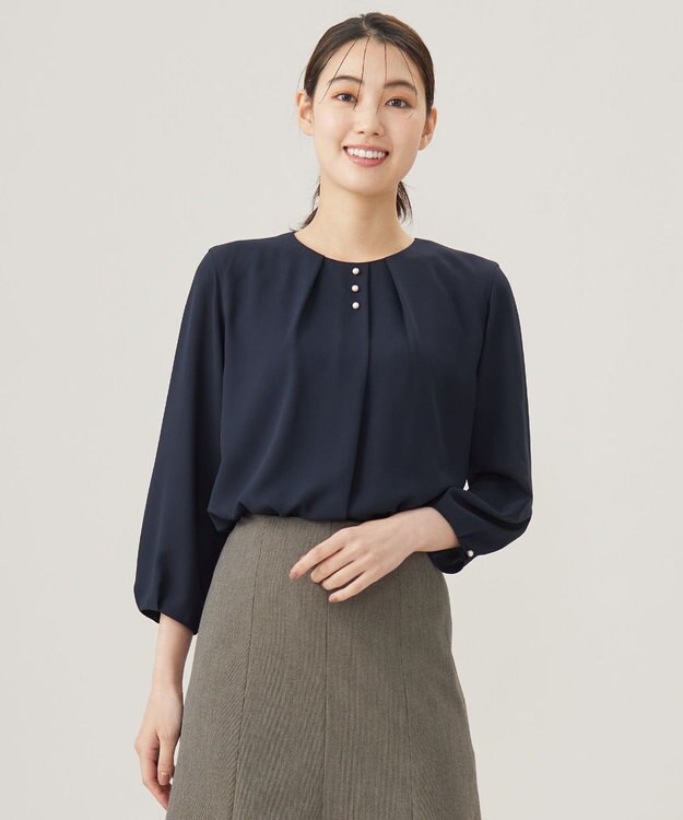 J.PRESS LADIES L ストレッチジョーゼット カットソー ネイビー系