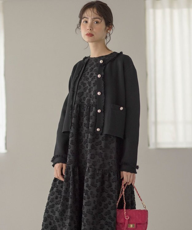 組曲 S カットジャカードティアードワンピース ブラック系