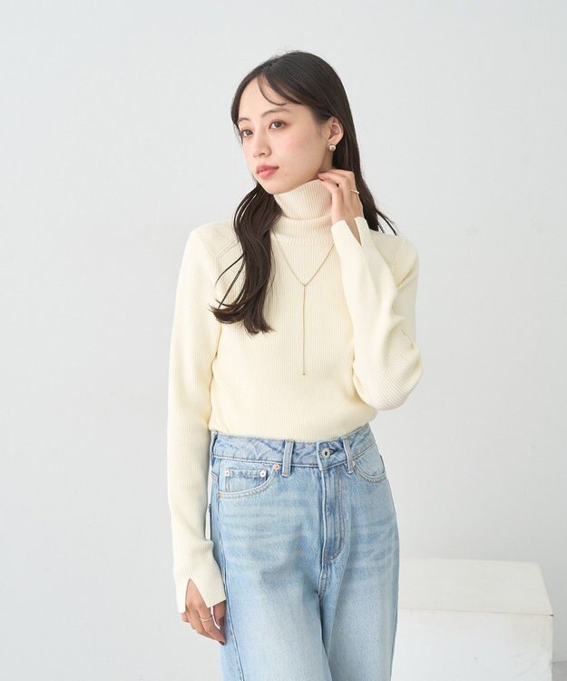 earth music&ecology 【イージーケア】【洗濯機洗い可】レンチング(TM)エコヴェロ(TM)(リブタートル) Ivory