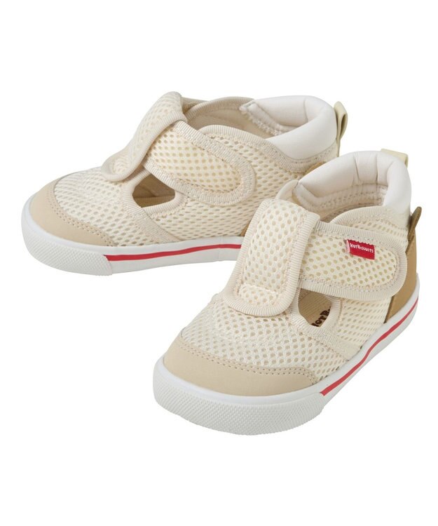 MIKI HOUSE HOT BISCUITS 【14-15cm】かかと顔 メッシュ セカンドベビーシューズ アイボリー