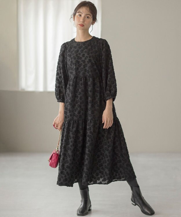 組曲 S カットジャカードティアードワンピース ブラック系