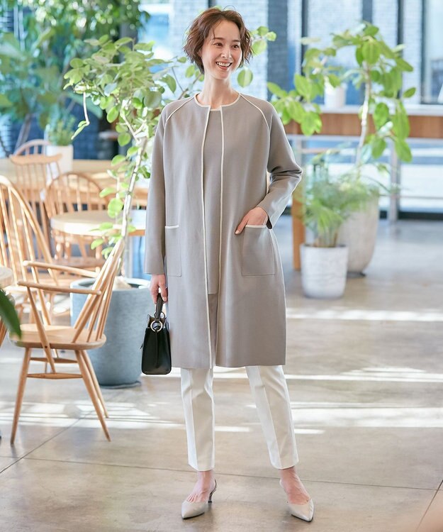 自由区 【XSサイズ～/洗える/セット着用可】ドライコットンハイゲージ ニットライトアウター ベージュ系