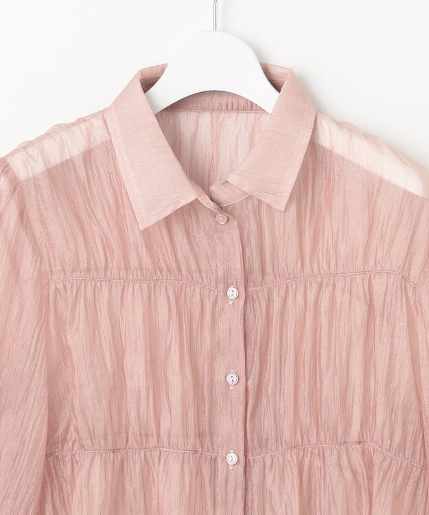 Feroux 【洗える】シャーリング シアーシャツ ピンク系