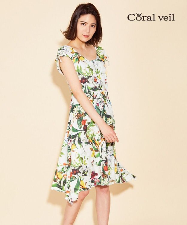 San-ai Resort（三愛水着楽園） 【SALE】【Coral veil】Botanical Garden ショルダードレス 3点セット水着 9号/11号 ホワイト