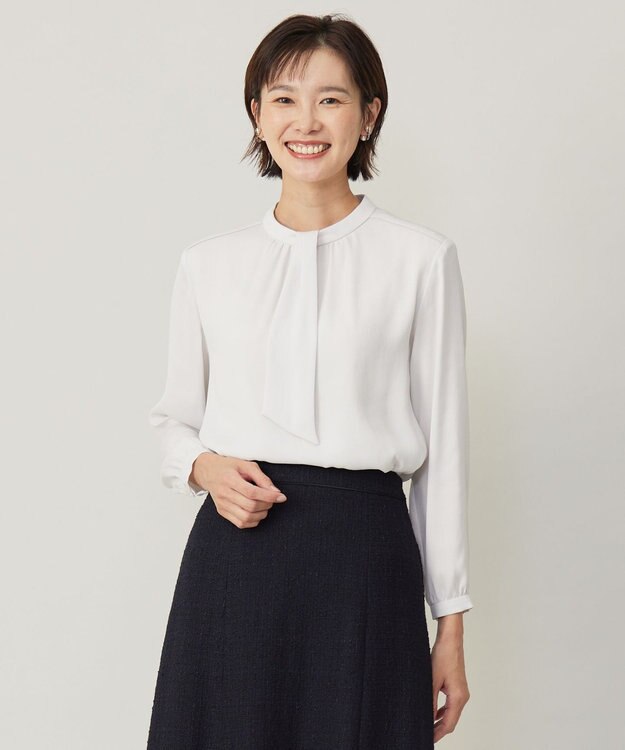 J.PRESS LADIES ジョーゼット モックネック カットソー ライトグレー系