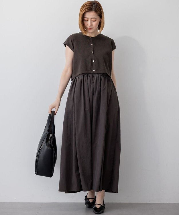 23区 【Oggi8月号掲載/洗える】ニットレイヤード ワンピース ダークブラウン系