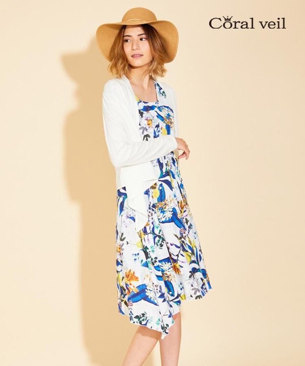 San-ai Resort（三愛水着楽園） 【SALE】【Coral veil】Botanical Garden ショルダードレス 3点セット水着 9号/11号 ホワイト×ブルー