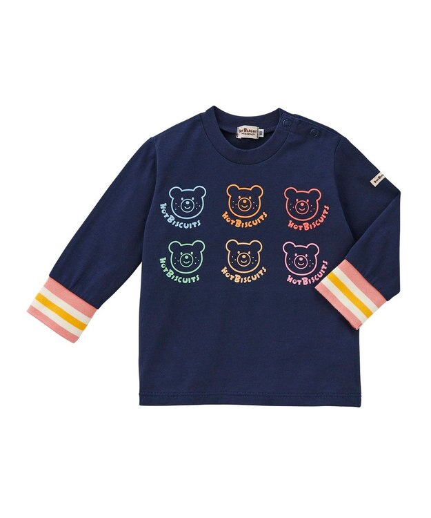 MIKI HOUSE HOT BISCUITS 【80-120cm】パステルビーンズ 長袖Tシャツ 紺