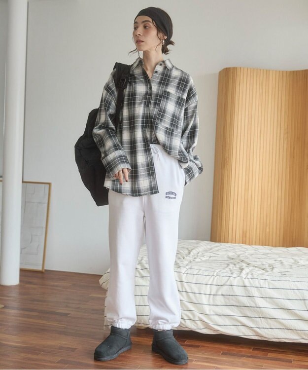 WEGO 【ANGIE VINTAGE】ワンポイント刺繍 裏毛 スウェットパンツ ホワイト