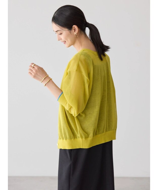 AMERICAN HOLIC バイカラーシアーニットカーディガン Yellow