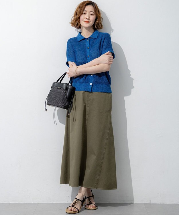 23区 【先行予約】ピュアリネン ハーフスリーブ ポロニット ブルー系