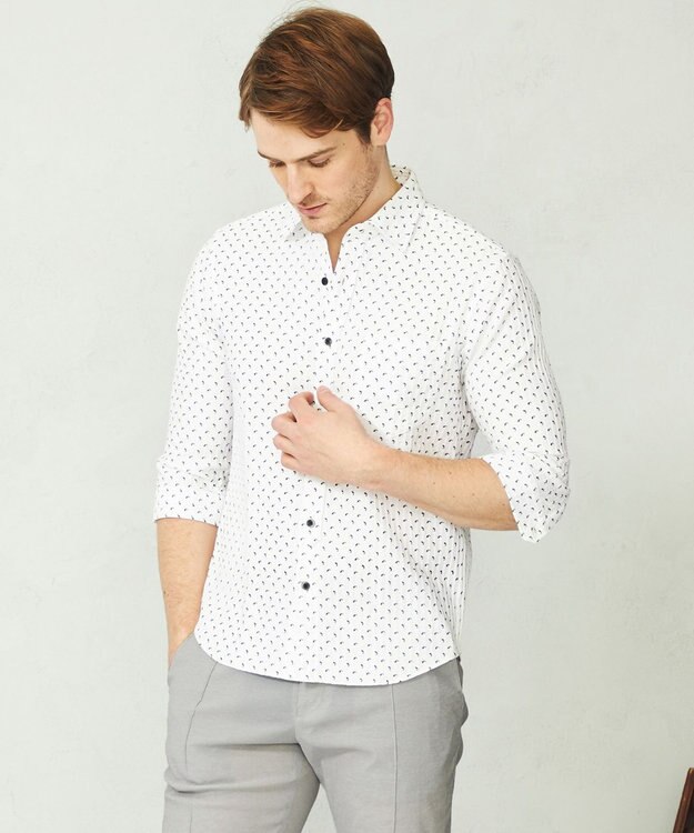 JOSEPH ABBOUD 【UVカット】オーガニックコットンプリッセ 七分袖シャツ ネイビー系5