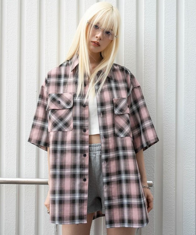 WEGO 【ユニセックス着用ITEM/SMLサイズ展開】オンブレチェックシャツ（SS） 柄3