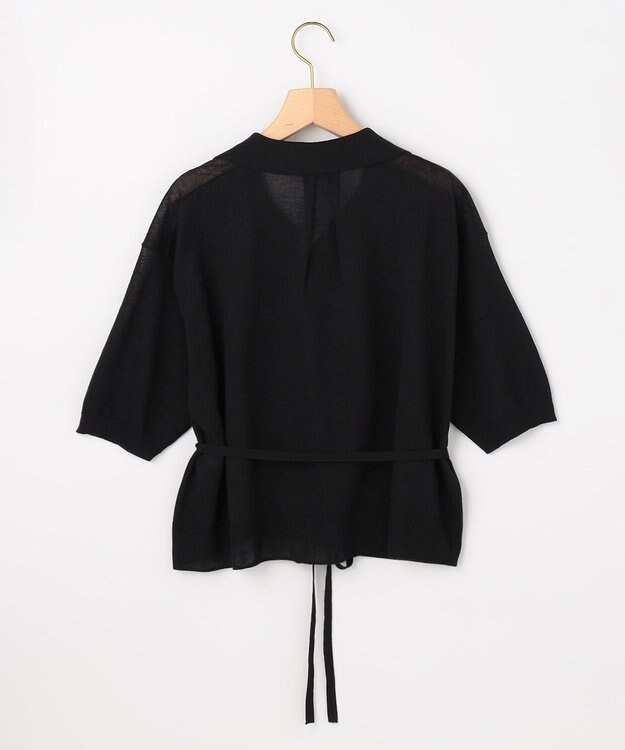 組曲 L 【先行予約・WEB限定】シアーニット 襟付き七分袖カーディガン ブラック系