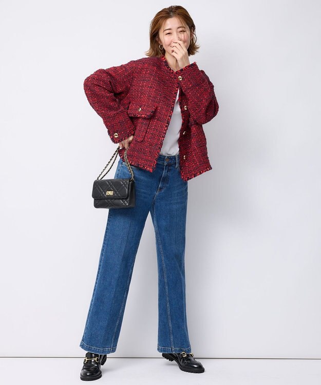 23区 L GIOLICA カラーミックスツイード ジャケット レッドミックス