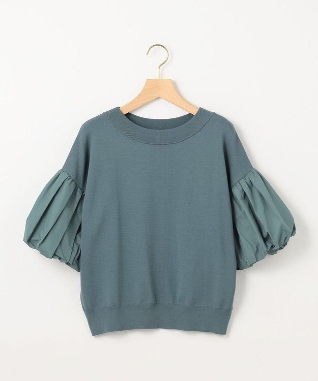 組曲 ストレッチクリアパフ袖 ニット チャコールブルー系