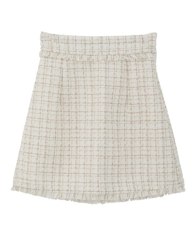 earth music&ecology 【セットアップ可】フリンジツイードミニスカート Ivory