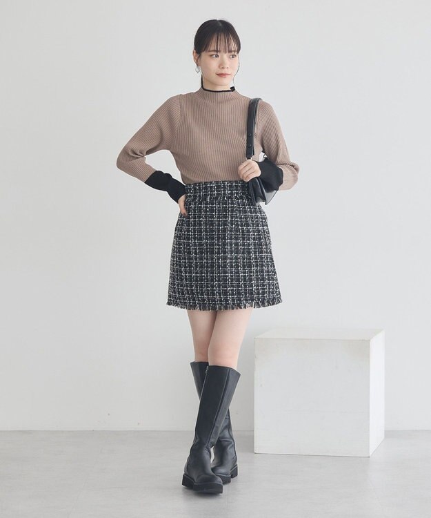 earth music&ecology 【セットアップ可】フリンジツイードミニスカート Black