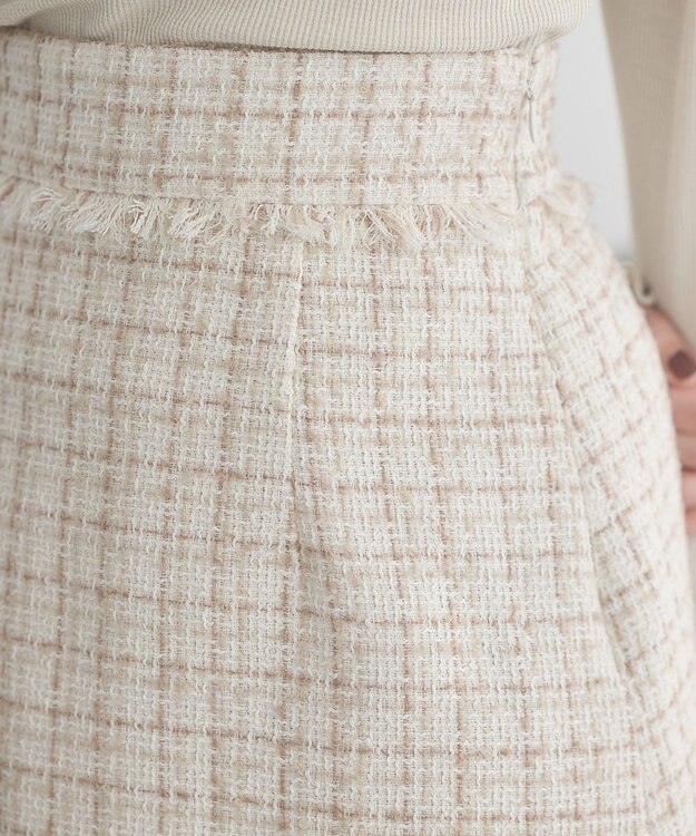 earth music&ecology 【セットアップ可】フリンジツイードミニスカート Ivory