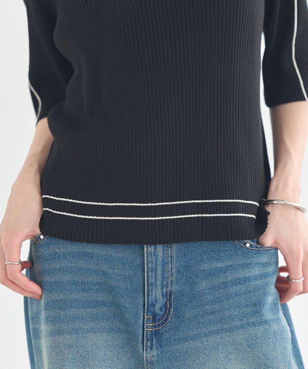 earth music&ecology 【予約】ラインカラーポロニット ブラック