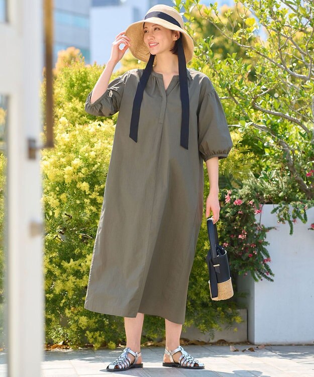 自由区 【洗える・XSサイズあり】タイプライターピースダイ ワンピース カーキ系