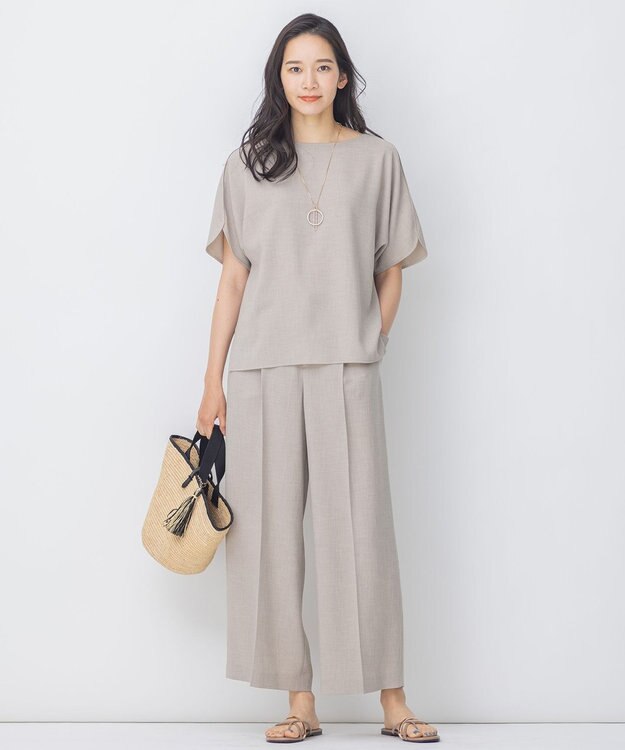 自由区 【イージーケア/セットアップ対応】サマーセットアップ ワイドパンツ ベージュ