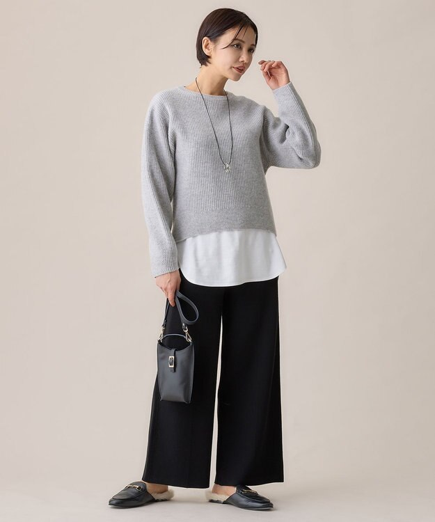 自由区 S 【セットアップ対応・洗える】レーヨンストレッチニットワイド パンツ ブラック系