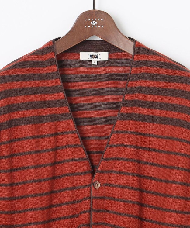 JOSEPH ABBOUD 【洗える】フランドルリネンボーダーカーディガン オレンジ系2