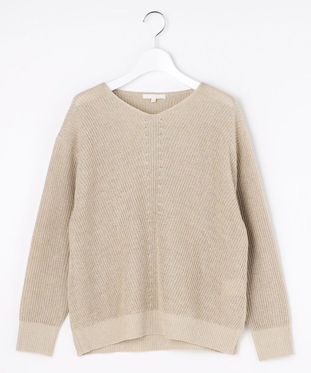 自由区 L リネンミドルゲージプルオーバー ニット ベージュラメ