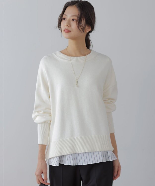 組曲 コットンカシミヤMIX クルーネックニット アイボリー系