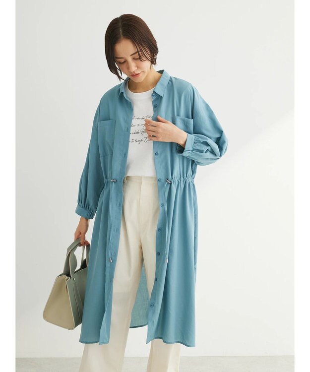 Green Parks ミディ丈ドロストシャツワンピース Blue