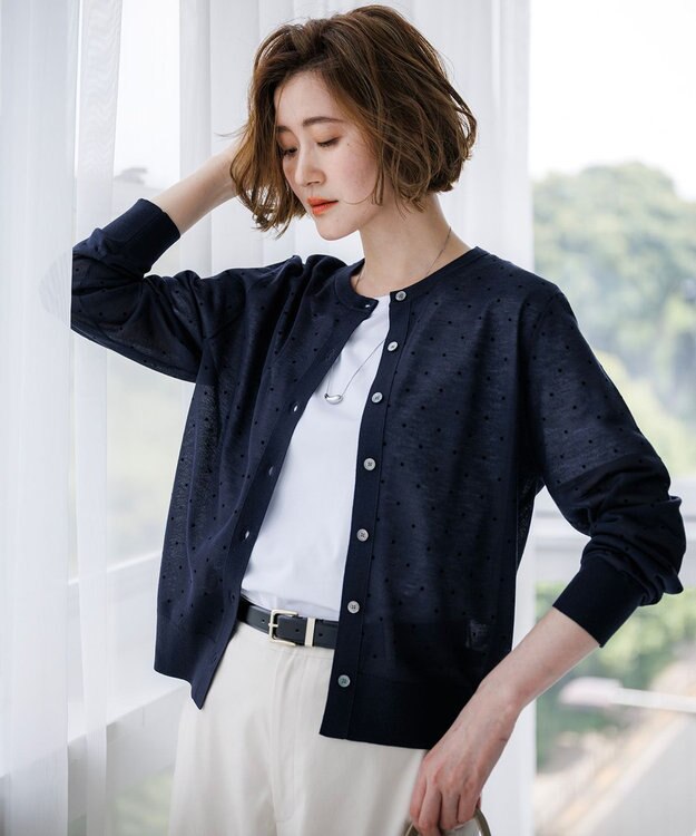 23区 S 【先行予約/WEB&一部店舗限定カラーあり】シアードット クルーネック カーディガン [WEB&一部店舗限定]ネイビー系