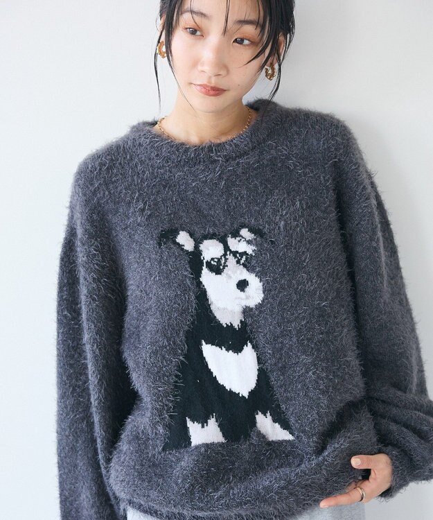 CRAFT STANDARD BOUTIQUE アニマルシャギーニットプルオーバー Charcoal Gray