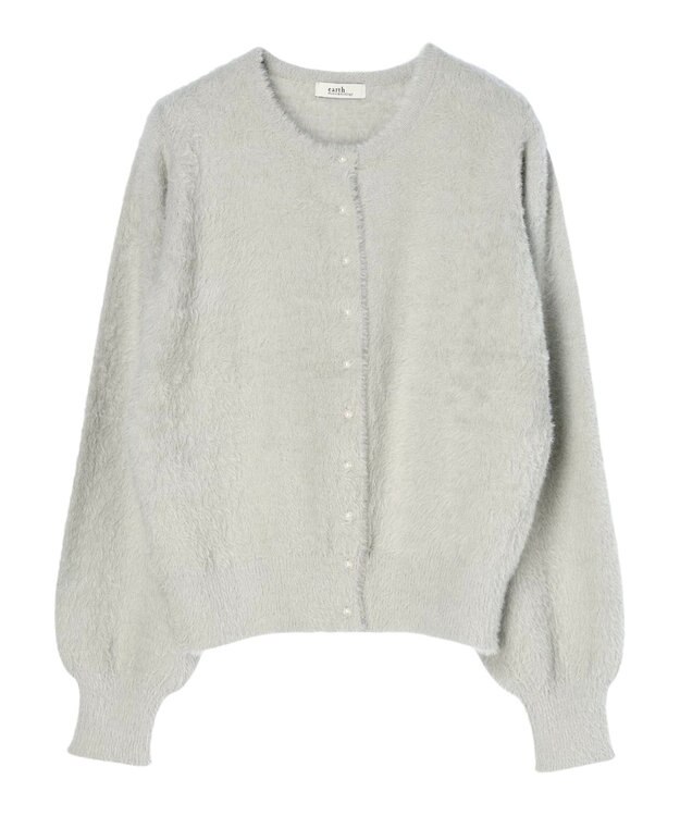 earth music&ecology ミニシャギーパールボタンカーディガン Light Gray