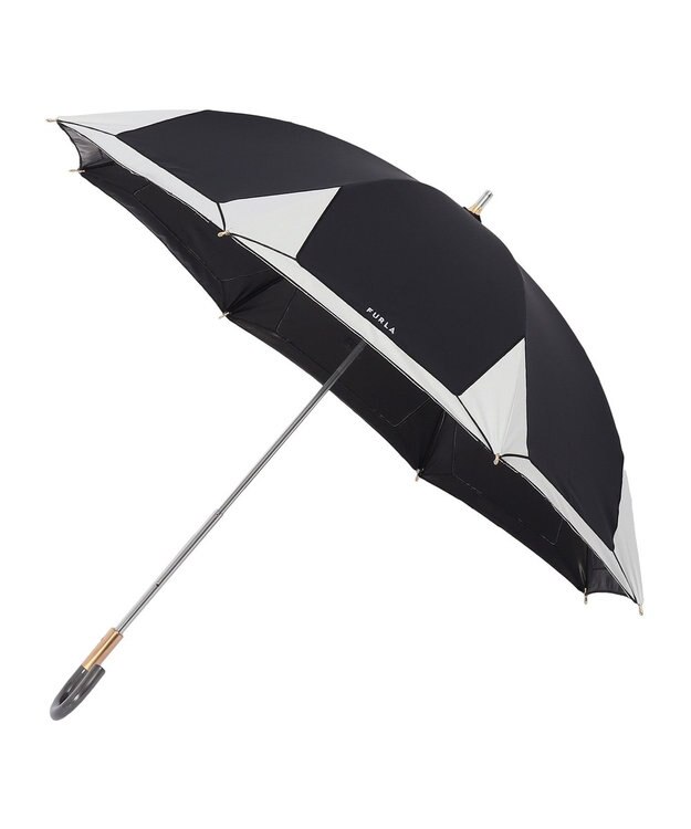 MOONBAT 【フルラ （FURLA）】晴雨兼用日傘 長傘 バイカラーロゴ刺繍 一級遮光 UV ブラック