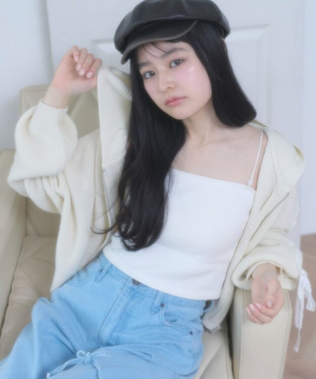 WEGO レースリボンニットパーカー ホワイトアイボリー