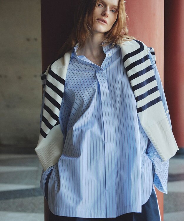 uncrave スウェットライクニット スキッパートップス オフ×ネイビーボーダー