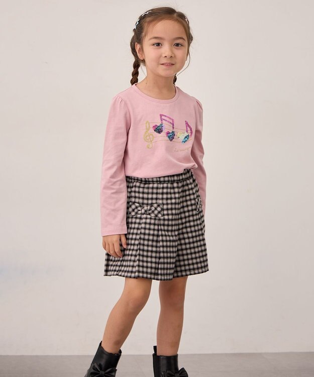 ANY KIDS ミラクルスパンコール 長袖Tシャツ ピンク×音符