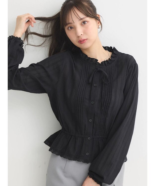 earth music&ecology ピンタックフリルブラウス Black