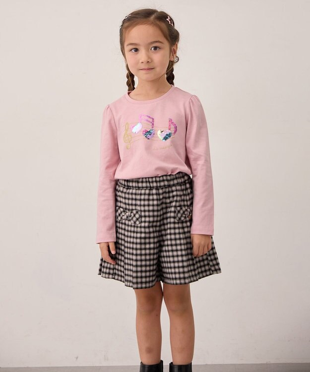 ANY KIDS ミラクルスパンコール 長袖Tシャツ ピンク×音符