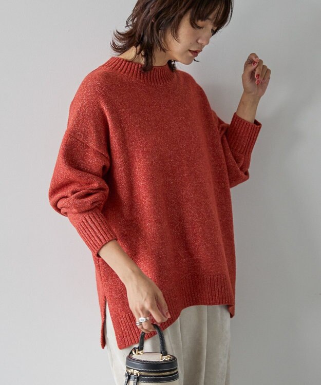 AMERICAN HOLIC サイドスリットハイネックニットプルオーバー Red