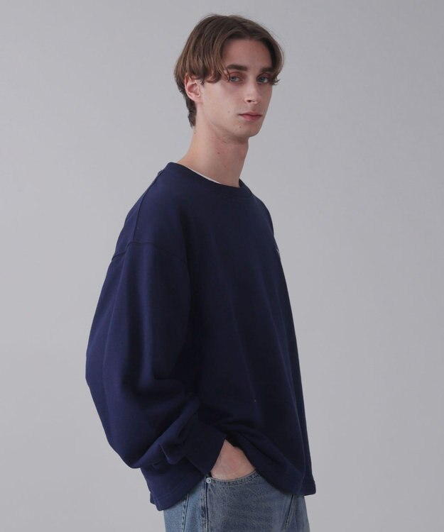 WEGO 【ユニセックス着用ITEM】ショートドロストワンポイント刺繍プルオーバー ネイビー