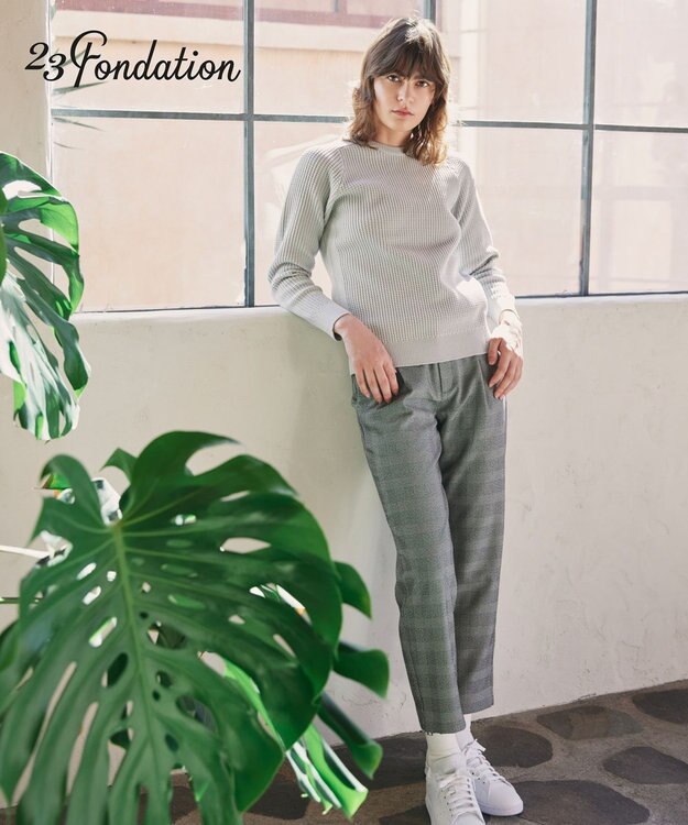 23区GOLF 【23Fondation/WOMEN】グレンチェック柄 テーパードパンツ ブラック系3