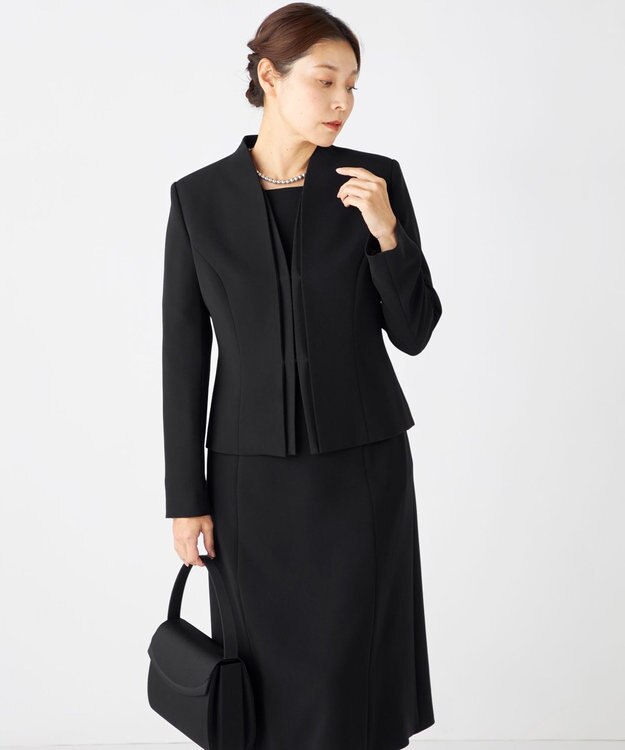 自由区 FORMAL 【洗える/縦横ストレッチ】セオプラスエス横二重ジャケット＋ワンピース ブラック系