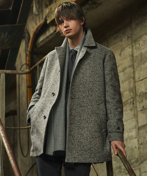JOSEPH ABBOUD 【尾州産カシミヤブレンド素材/軽量】カシミヤブレンドアルパカヘリンボーン ステンカラーコート ライトグレー系7