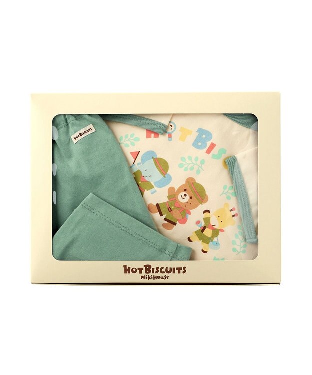 MIKI HOUSE HOT BISCUITS 【70-80cm】 ビーンズ Tシャツセット【BOX付き】 モスグリーン
