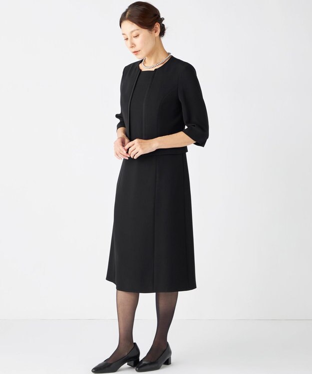 自由区 FORMAL 【洗える/縦横ストレッチ】セオプラスエス横二重ジャケット＋ワンピース ブラック系