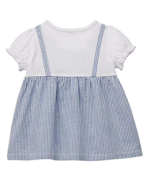 MIKI HOUSE HOT BISCUITS 【80-120cm】重ね着風 半袖Tシャツ ブルー