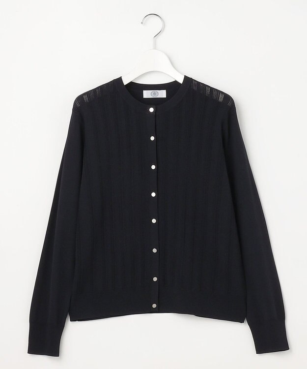 J.PRESS LADIES Rayon Elite Stretch クルーネック カーディガン ネイビー系